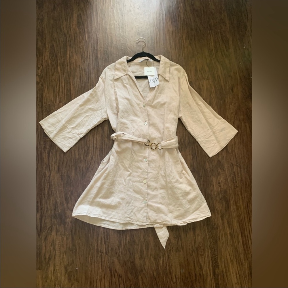 Zara belted linen blend mini dress size XL